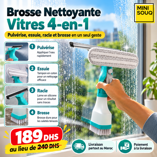 Nettoyeur de Vitres 4-en-1 avec Spray, Microfibre & Raclette