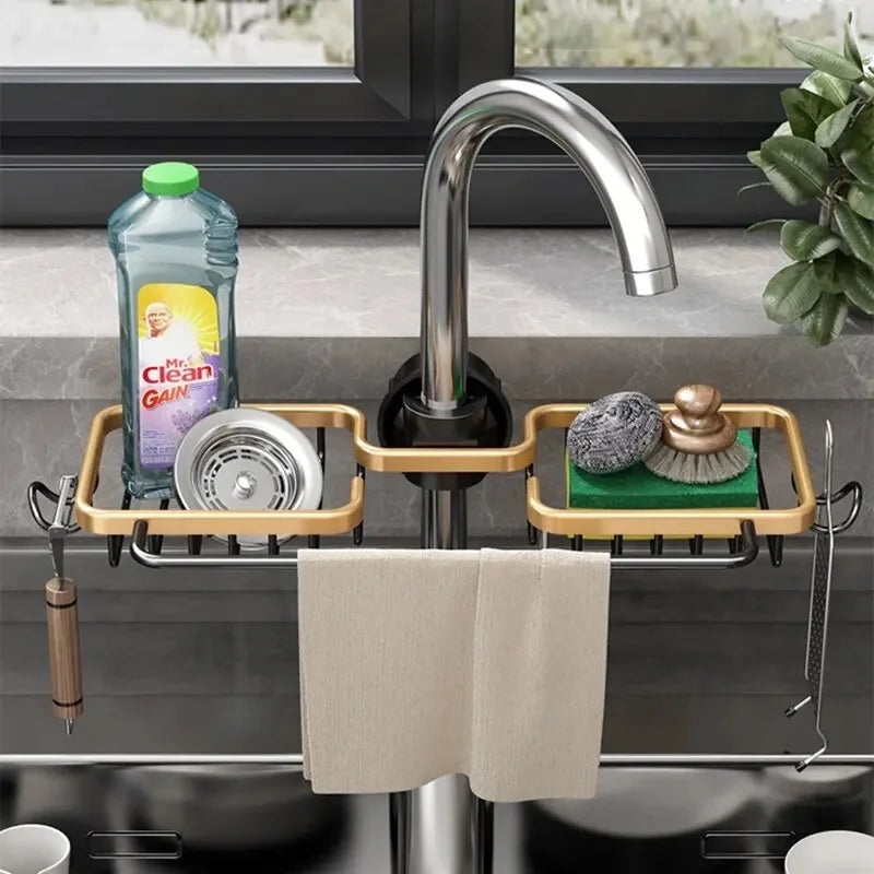 Porte éponge fixation sur robinet en aluminium