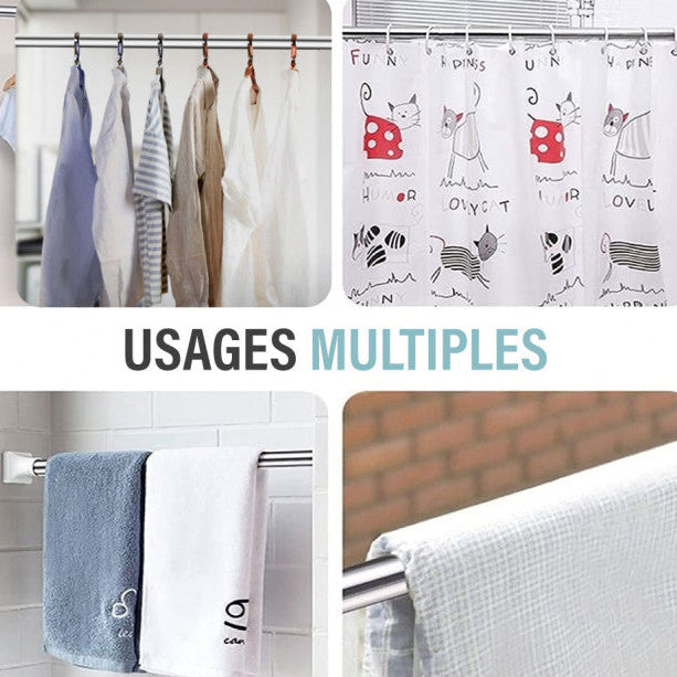 Tringle À Rideaux Sans Perçage Avec Barre De Serrage Réglable Pour Salle De Bain, Garde Robe.