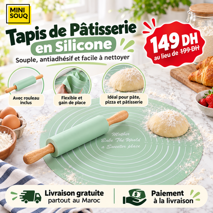 Kit Pâtisserie 2-en-1 – Tapis Silicone Antiadhésif + Rouleau à Pâtisserie.