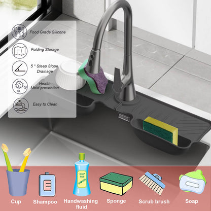 Tapis Égouttoir en Silicone pour Robinet avec 2 Porte-Éponges
