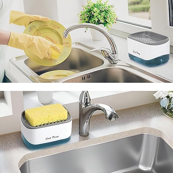 Distributeur de savon de cuisine multifonctionnel avec porte-éponge