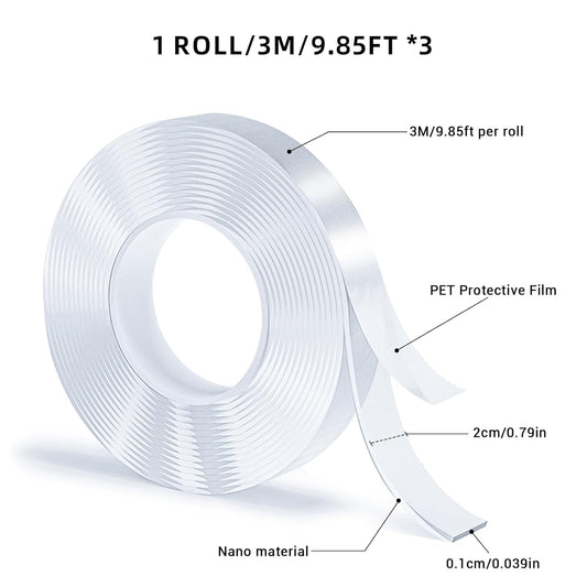 Ruban Adhésif Nano Double Face Réutilisable – Fixation Ultra Puissante Sans Trace