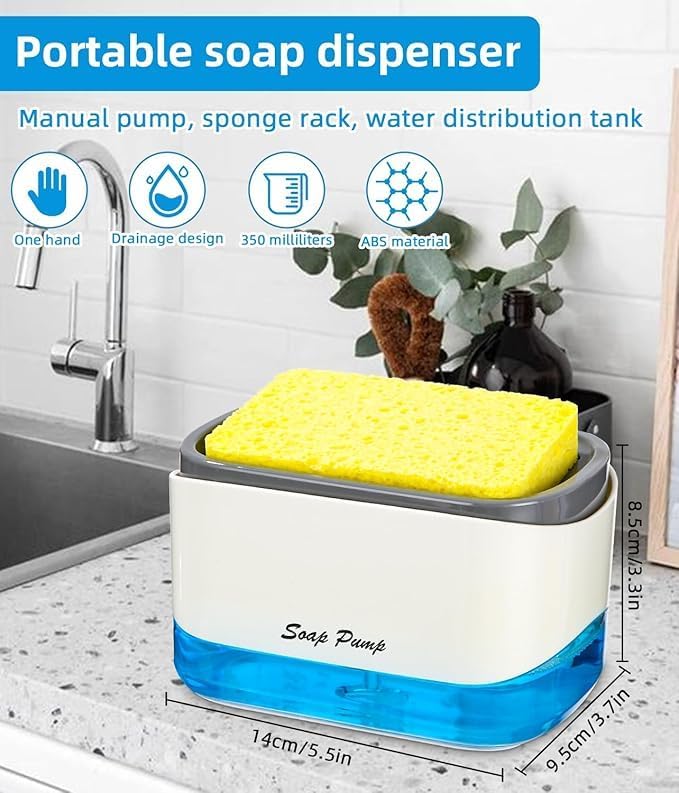 Distributeur de savon de cuisine multifonctionnel avec porte-éponge