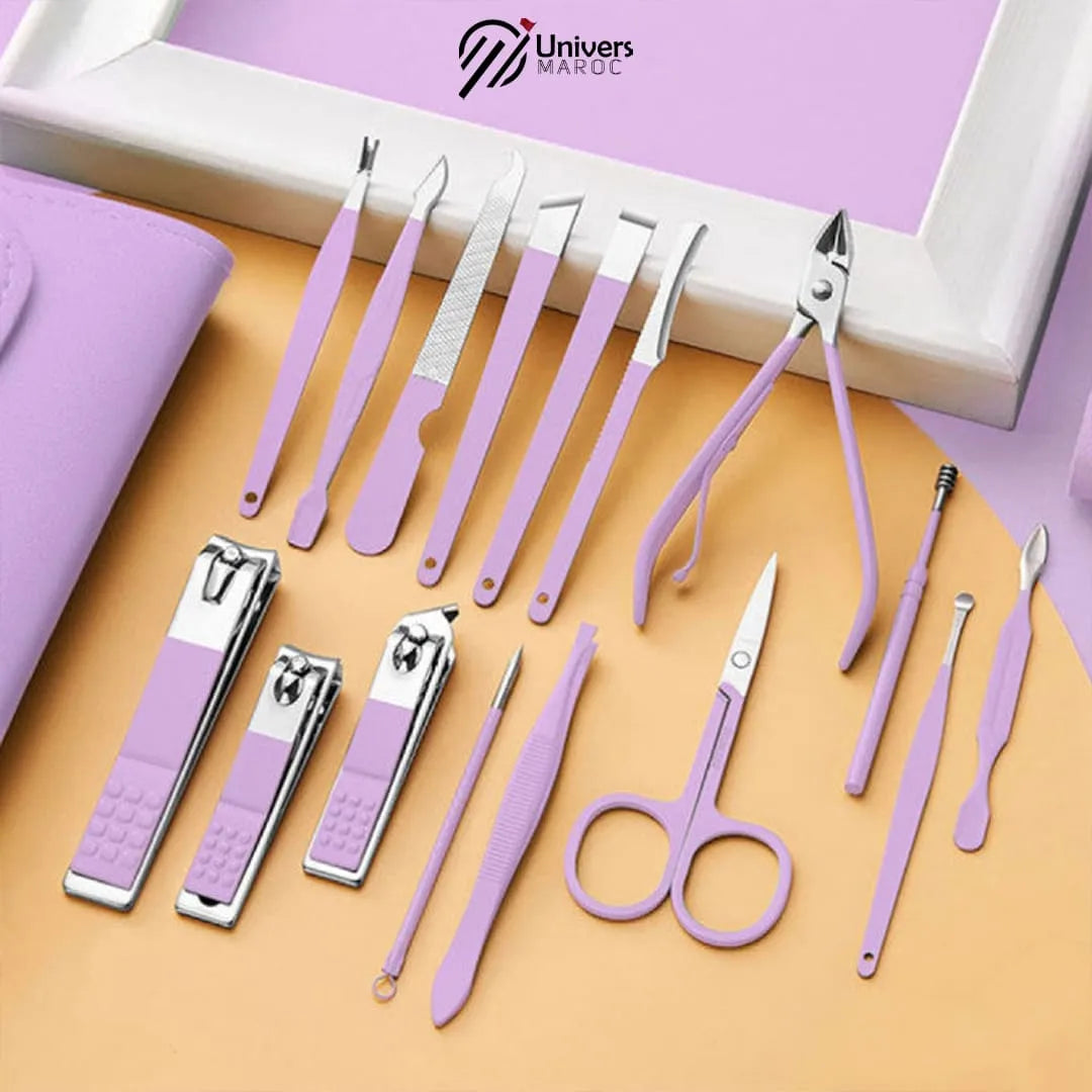 Kit D’accessoires De Manucure Professionnel 16x1 En Acier Inoxydable, Soin, Art, Cuticule, Ciseaux, Coupe-ongles.😎