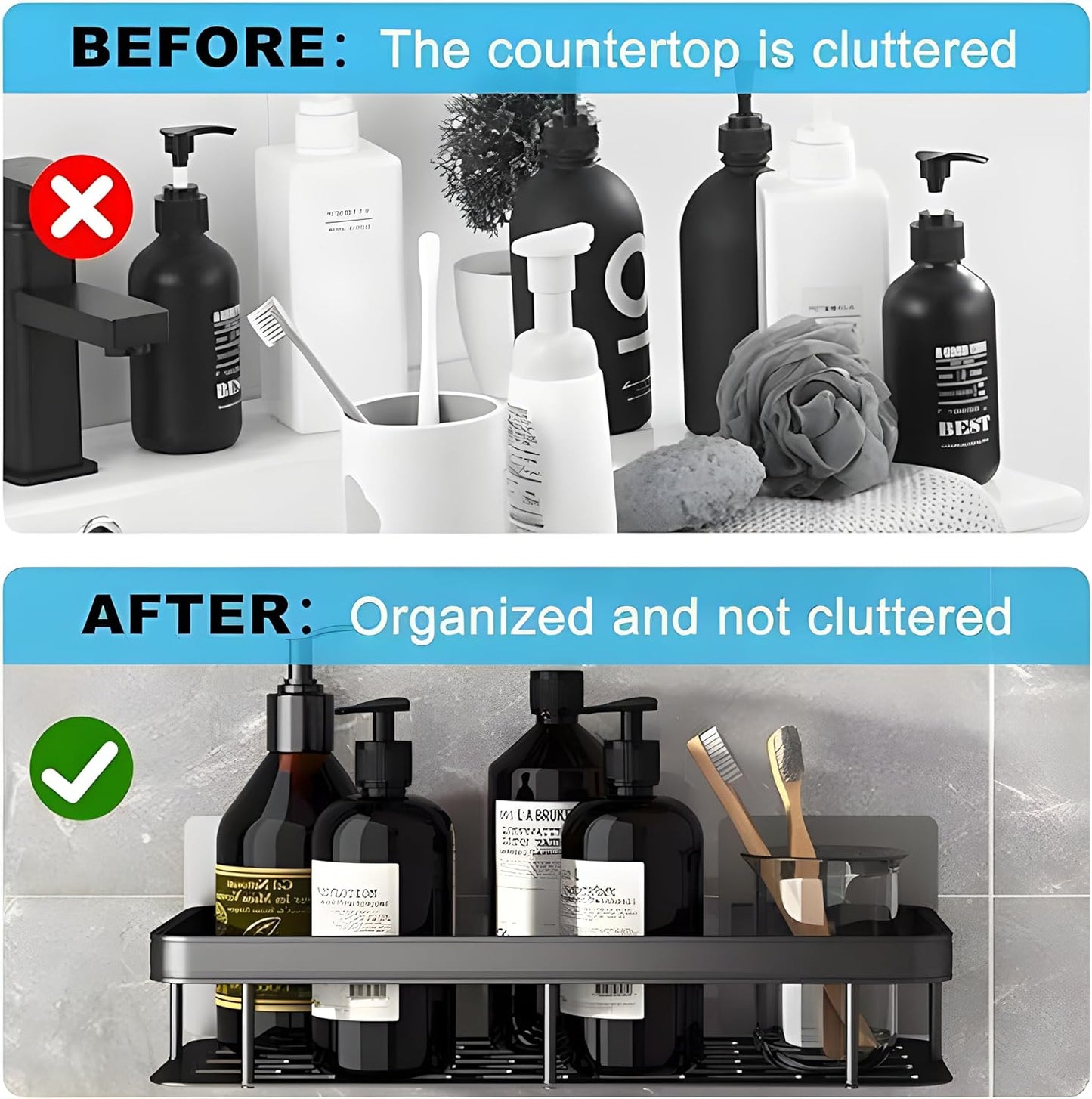 2 Étagères Murale Adhésive en Aluminium – Organisation Sans Perçage pour Cuisine & Salle de Bain