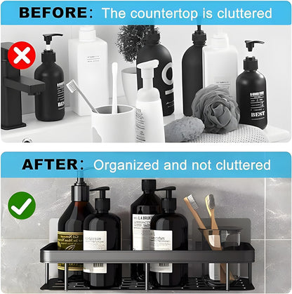 2 Étagères Murale Adhésive en Aluminium – Organisation Sans Perçage pour Cuisine & Salle de Bain