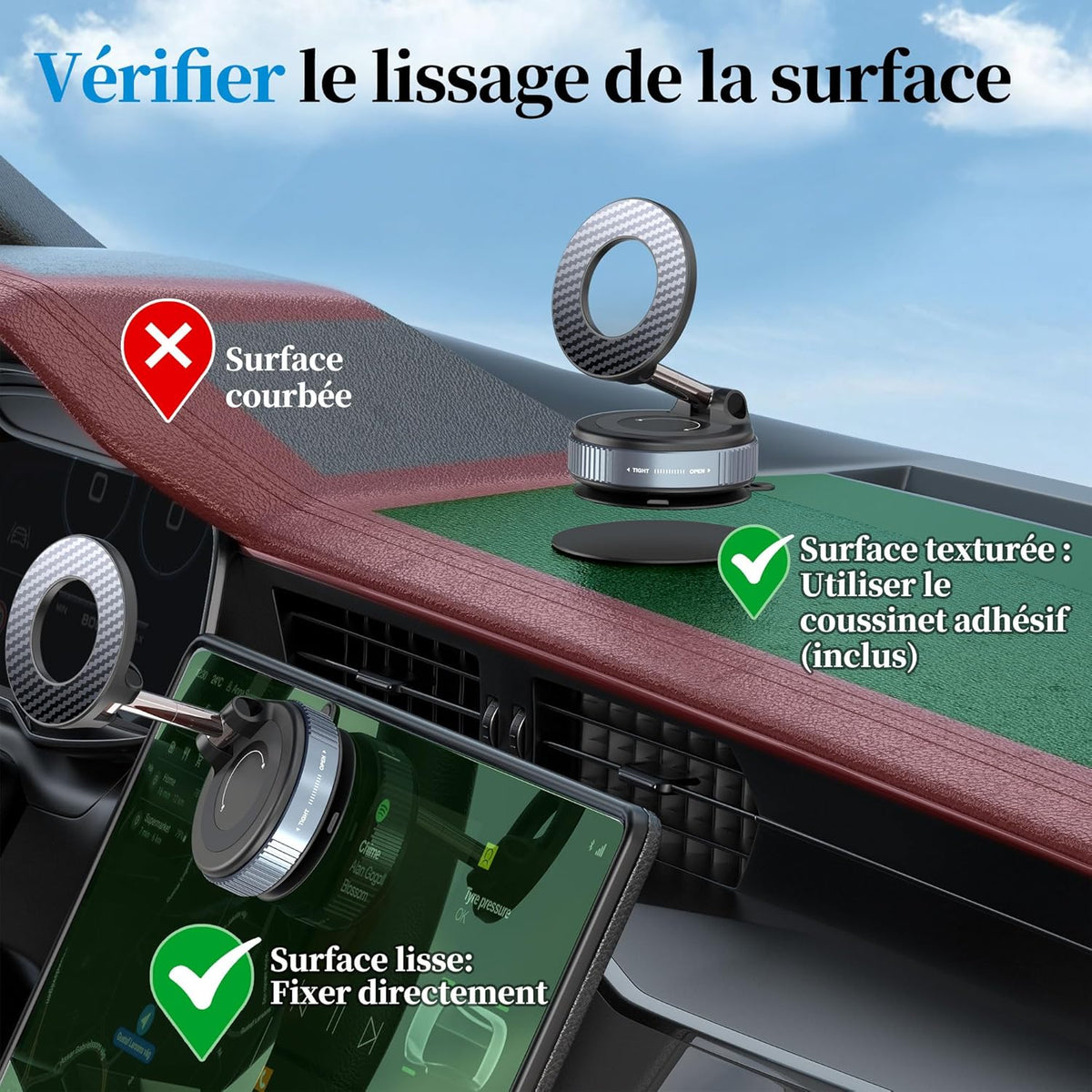 Surfaces compatibles support voiture