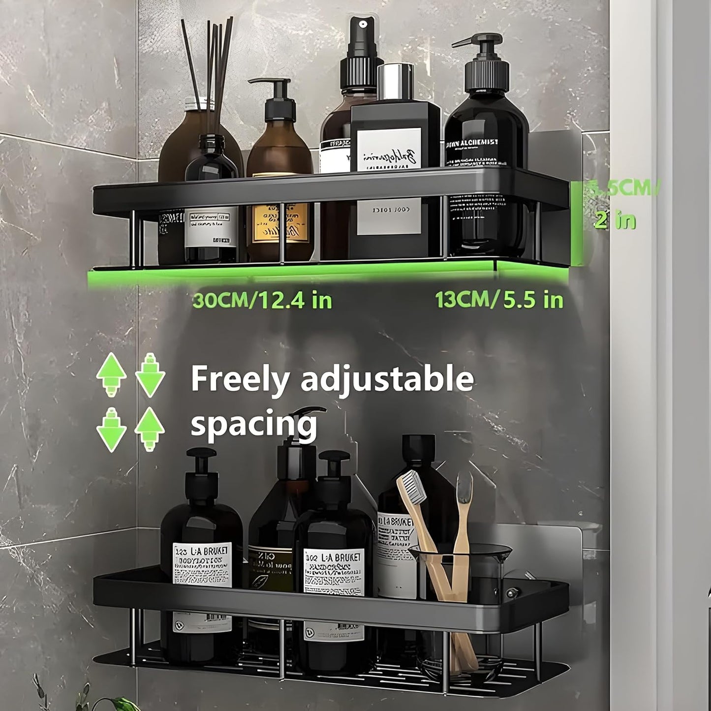 2 Étagères Murale Adhésive en Aluminium – Organisation Sans Perçage pour Cuisine & Salle de Bain
