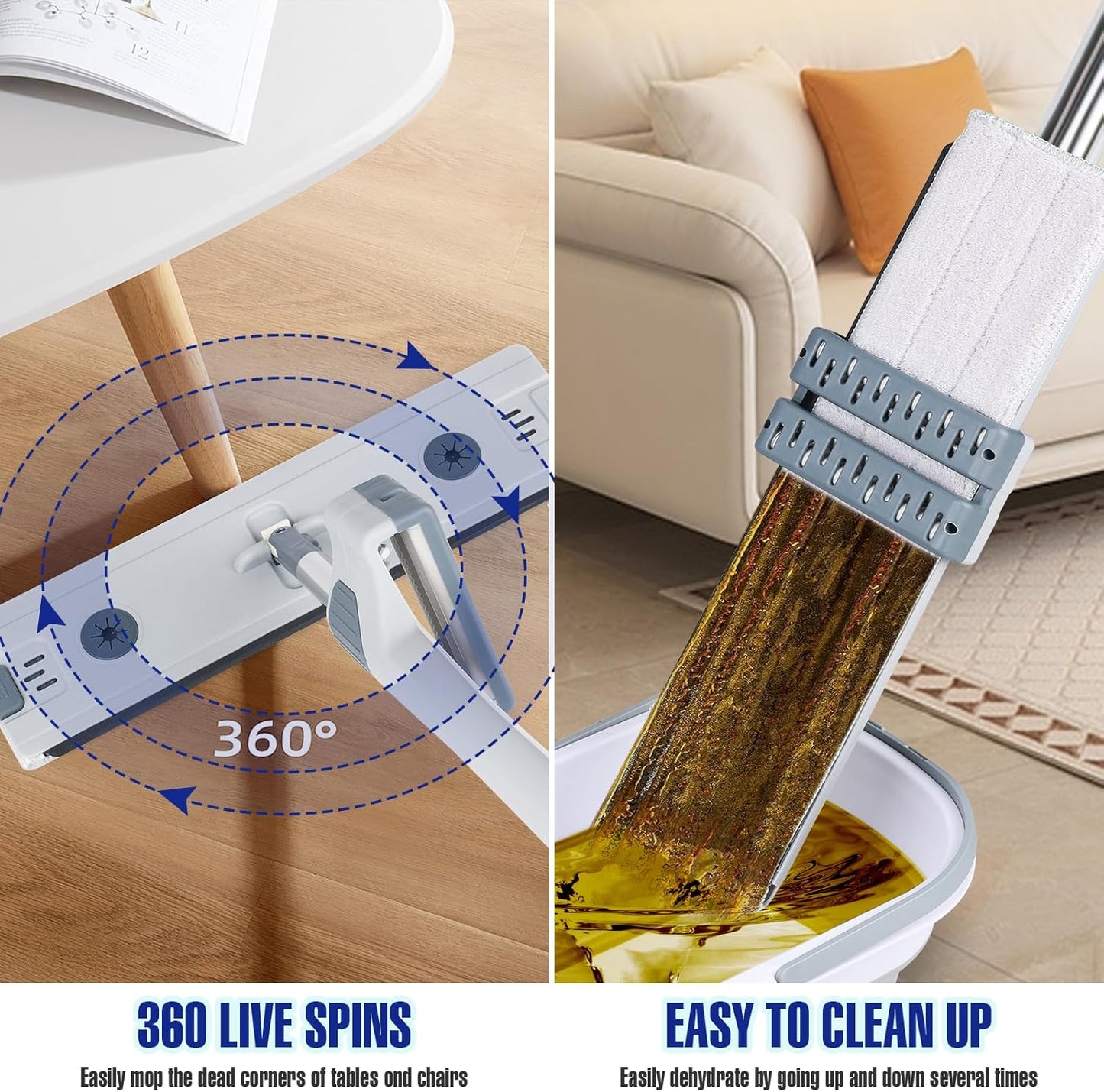 Serpillière plat auto-essoreur avec seau pliable