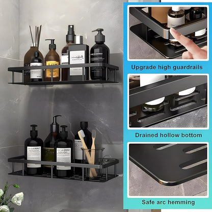 2 Étagères Murale Adhésive en Aluminium – Organisation Sans Perçage pour Cuisine & Salle de Bain