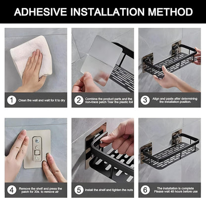 2 Étagères Murale Adhésive en Aluminium – Organisation Sans Perçage pour Cuisine & Salle de Bain