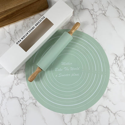 Kit Pâtisserie 2-en-1 – Tapis Silicone Antiadhésif + Rouleau à Pâtisserie.