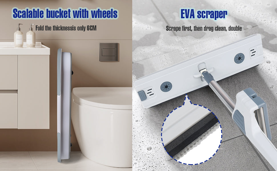 Serpillière plat auto-essoreur avec seau pliable