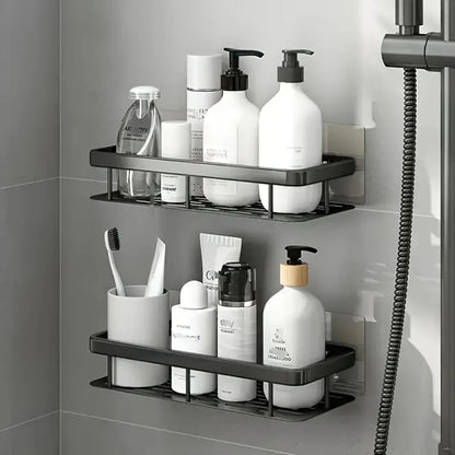 2 Étagères Murale Adhésive en Aluminium – Organisation Sans Perçage pour Cuisine & Salle de Bain